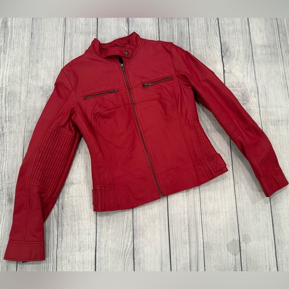 G COLLECTION women Classic vintage red Leather motorcycle Jacket Sleek Design/M - Picture 6 of 16